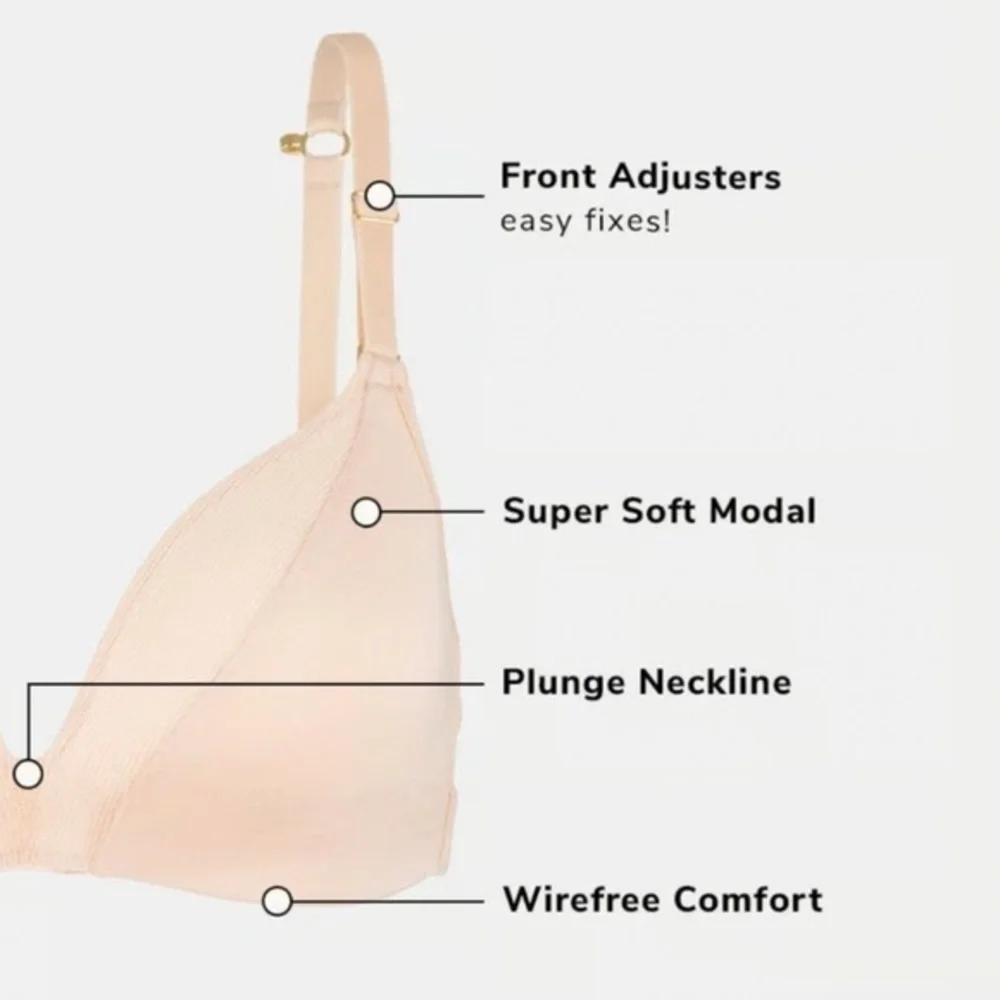 Lively All-Day Deep‎ V No-Wire wireless Nude bra T shirt with J hooks 38DD